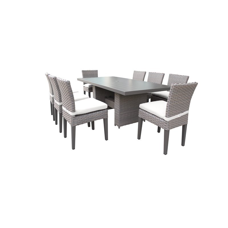 Afuera Living Rectangular Patio Dining Table with 8 Armless Chairs in Sail White