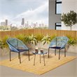 Afuera Living Outdoor 3PC Wicker and Steel Patio Conversation Set in Navy/Black
