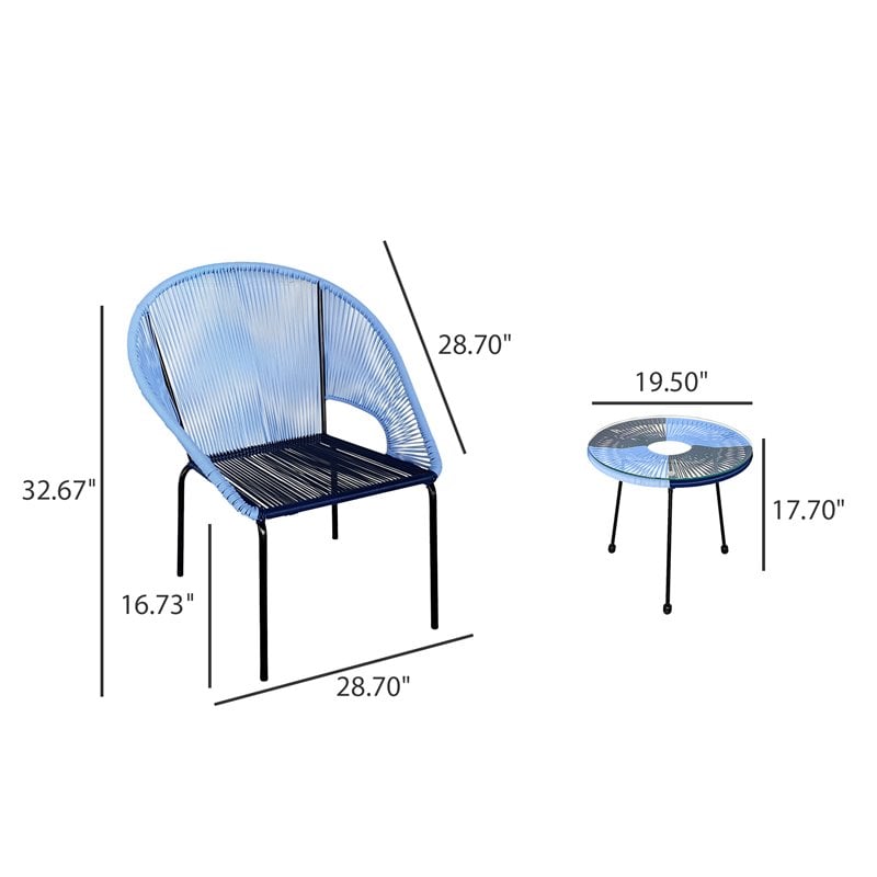 Afuera Living Outdoor 3PC Wicker and Steel Patio Conversation Set in Navy/Black