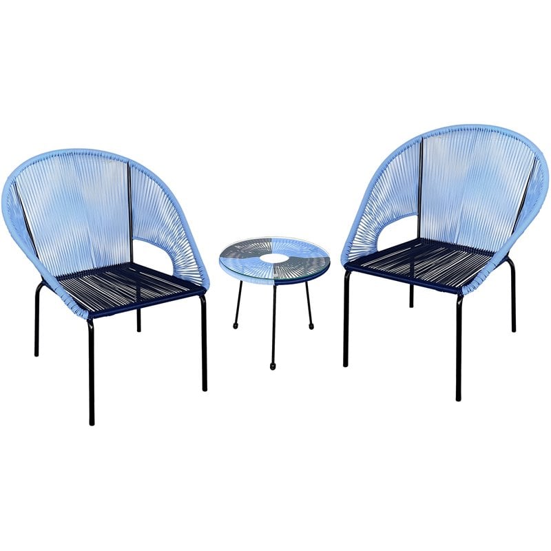 Afuera Living Outdoor 3PC Wicker and Steel Patio Conversation Set in Navy/Black