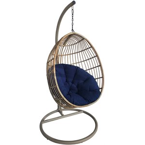 afuera living wicker and steel swing chair hammock/cushion/stand in beige/navy