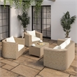 Afuera Living Outdoor 4-PC Conversation Set in Almond Wicker with White Cushion