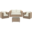 Afuera Living Outdoor 4-PC Conversation Set in Almond Wicker with White Cushion