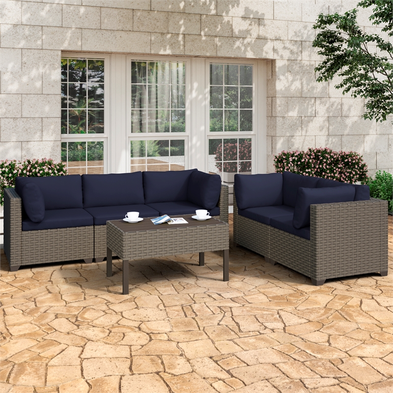 Afuera Living 6-Piece Wicker / Rattan Outdoor Conversation Set in Cobalt Blue