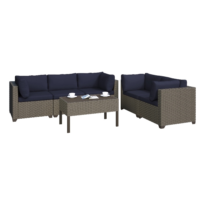 Afuera Living 6-Piece Wicker / Rattan Outdoor Conversation Set in Cobalt Blue