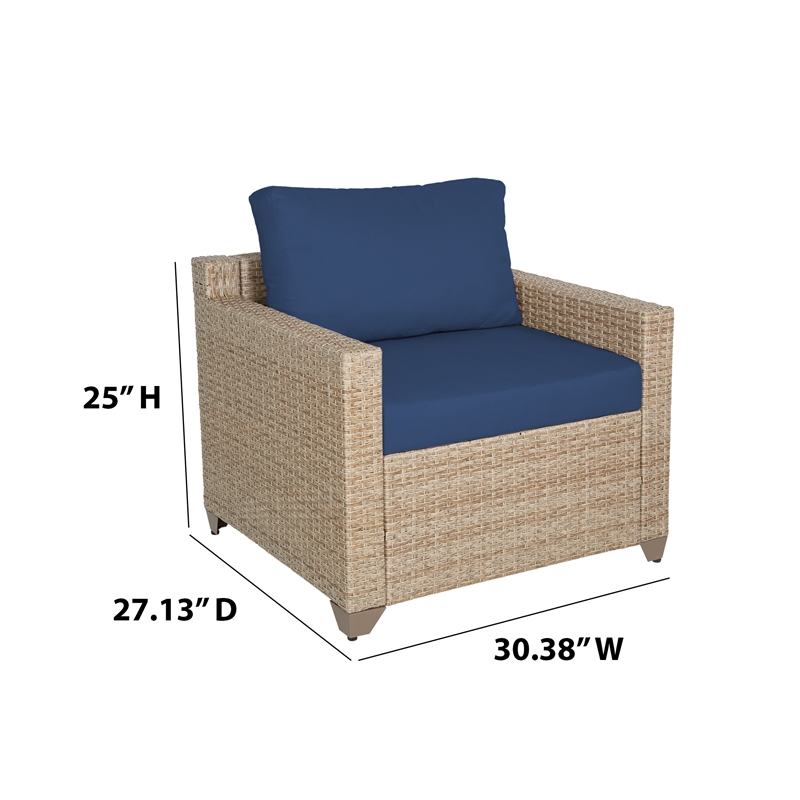 Afuera Living 5-Piece Wicker / Rattan Outdoor Set with Ottoman in Cyan Blue