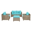 Afuera Living 5-Piece Wicker / Rattan Outdoor Set with Ottoman in Cyan Blue