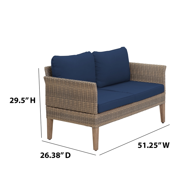 Afuera Living 4-Piece Wicker / Rattan Outdoor Conversation Set in Cobalt Blue