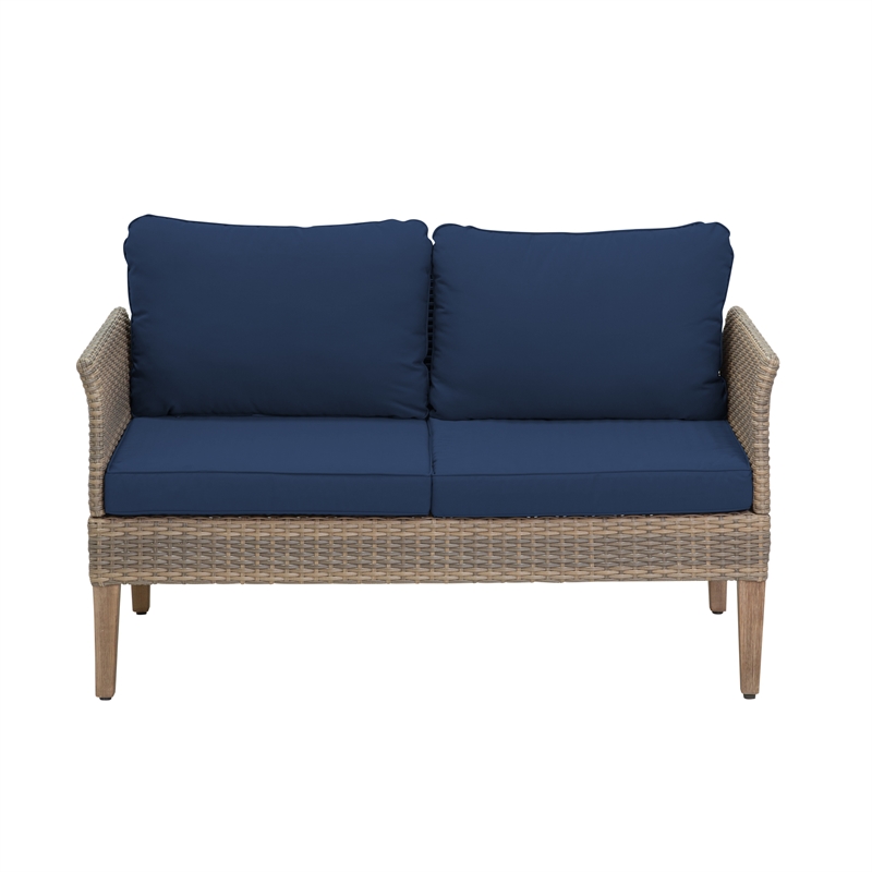 Afuera Living 4-Piece Wicker / Rattan Outdoor Conversation Set in Cobalt Blue