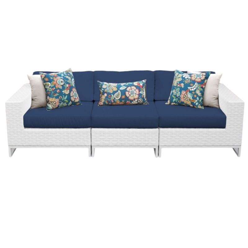 Afuera Living Contemporary 3 Piece Wicker Patio Sofa in Blue