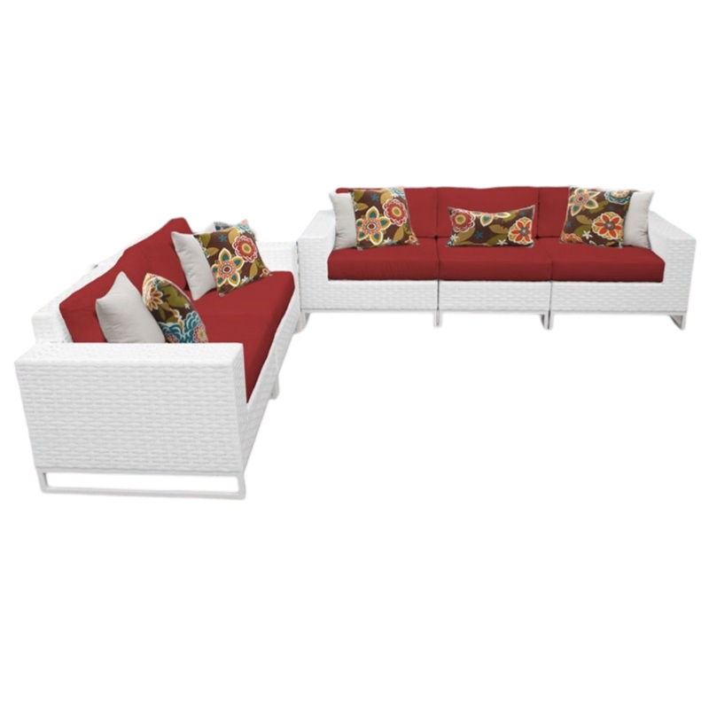 Afuera Living Contemporary 5 Piece Wicker Patio Sofa Set in Red