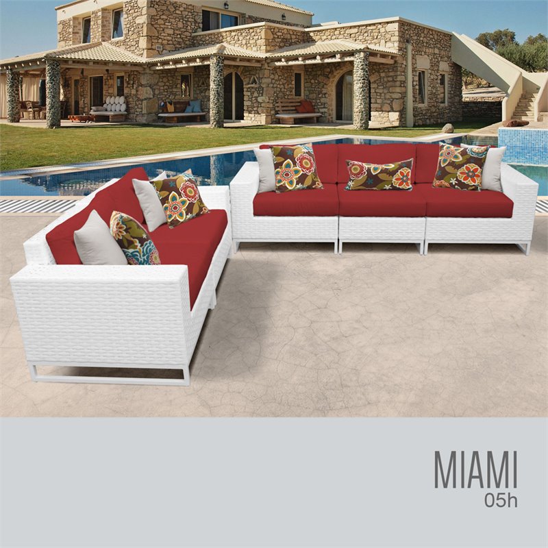 Afuera Living Contemporary 5 Piece Wicker Patio Sofa Set in Red