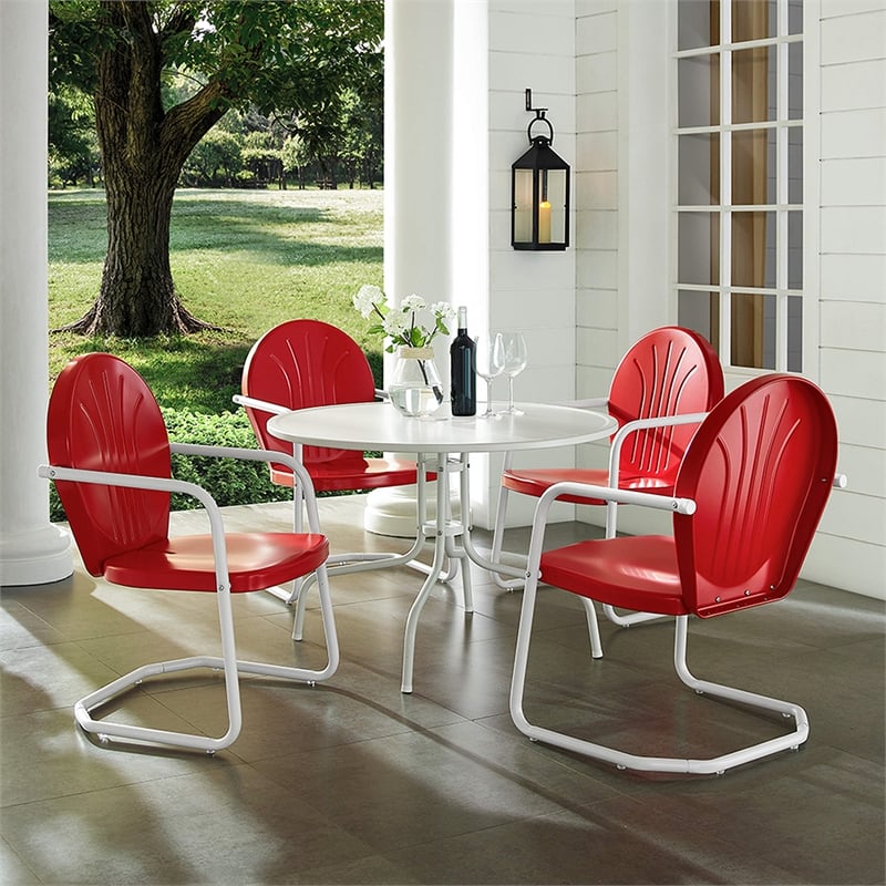 Afuera Living 5 Piece Metal Patio Dining Set in White and Red