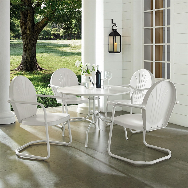 Afuera Living Modern 5 Piece Metal Patio Dining Set in White