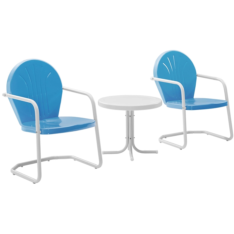 Afuera Living 3 Piece Metal Patio Conversation Set in Sky Blue