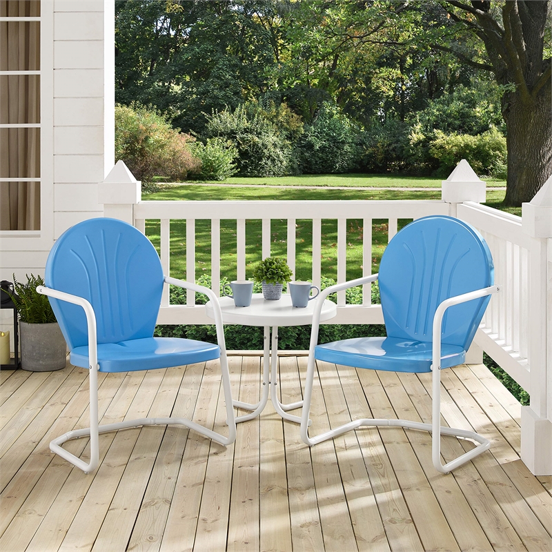 Afuera Living 3 Piece Metal Patio Conversation Set in Sky Blue