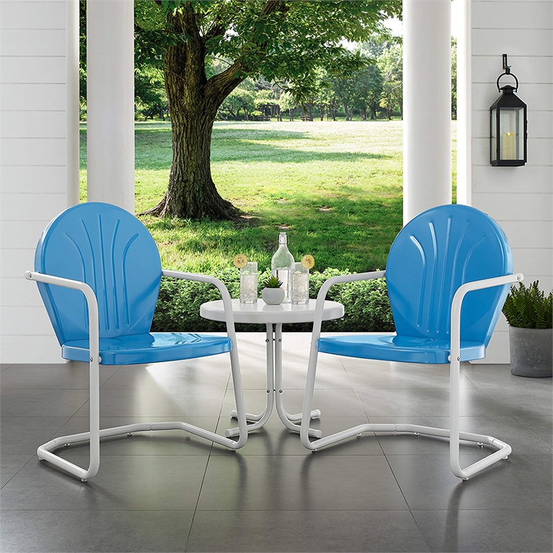 Afuera Living 3 Piece Metal Patio Conversation Set in Sky Blue