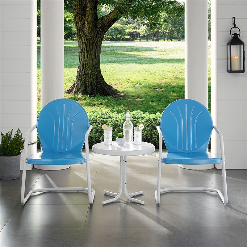 Afuera Living 3 Piece Metal Patio Conversation Set in Sky Blue