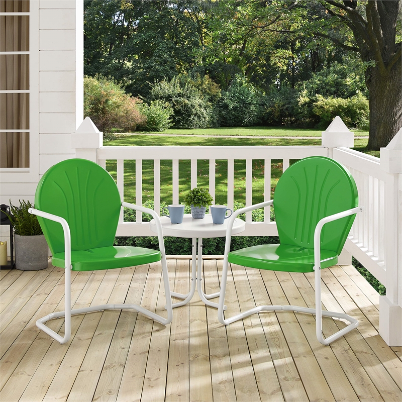 Afuera Living Modern 3 Piece Metal Patio Conversation Set in Green