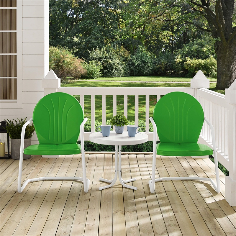 Afuera Living Modern 3 Piece Metal Patio Conversation Set in Green