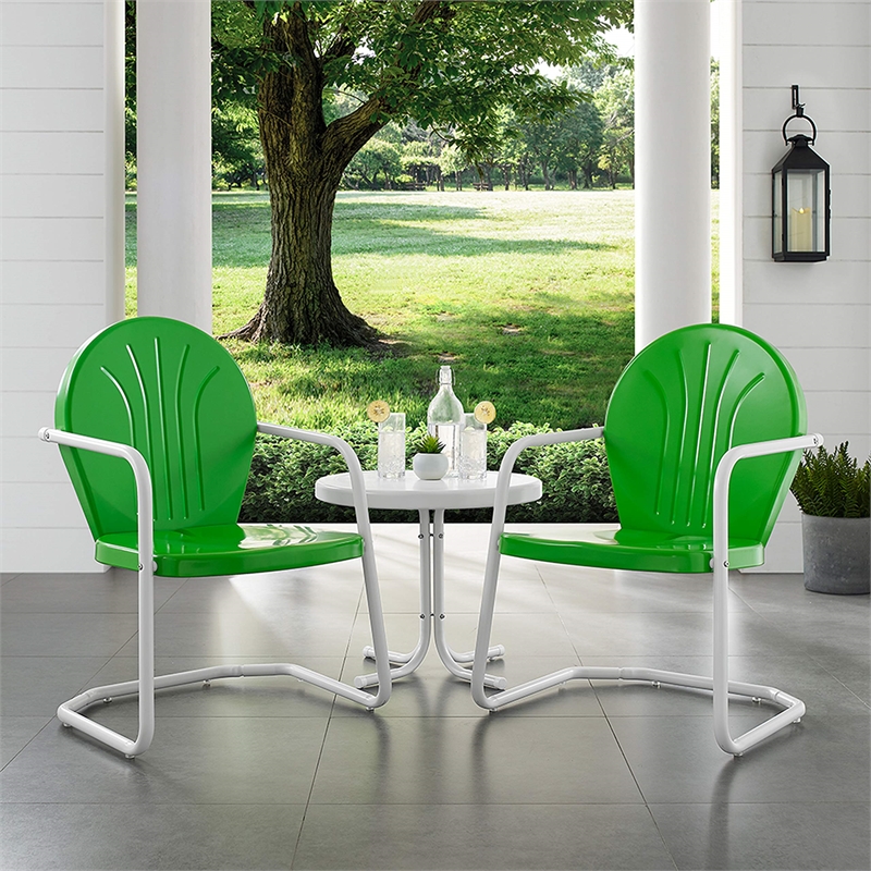 Afuera Living Modern 3 Piece Metal Patio Conversation Set in Green