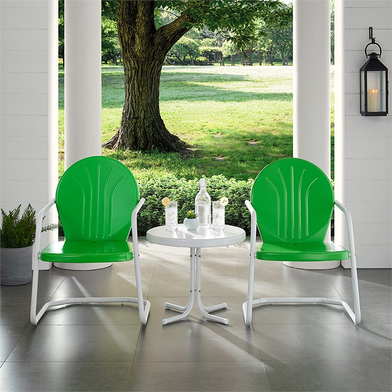 Afuera Living Modern 3 Piece Metal Patio Conversation Set in Green