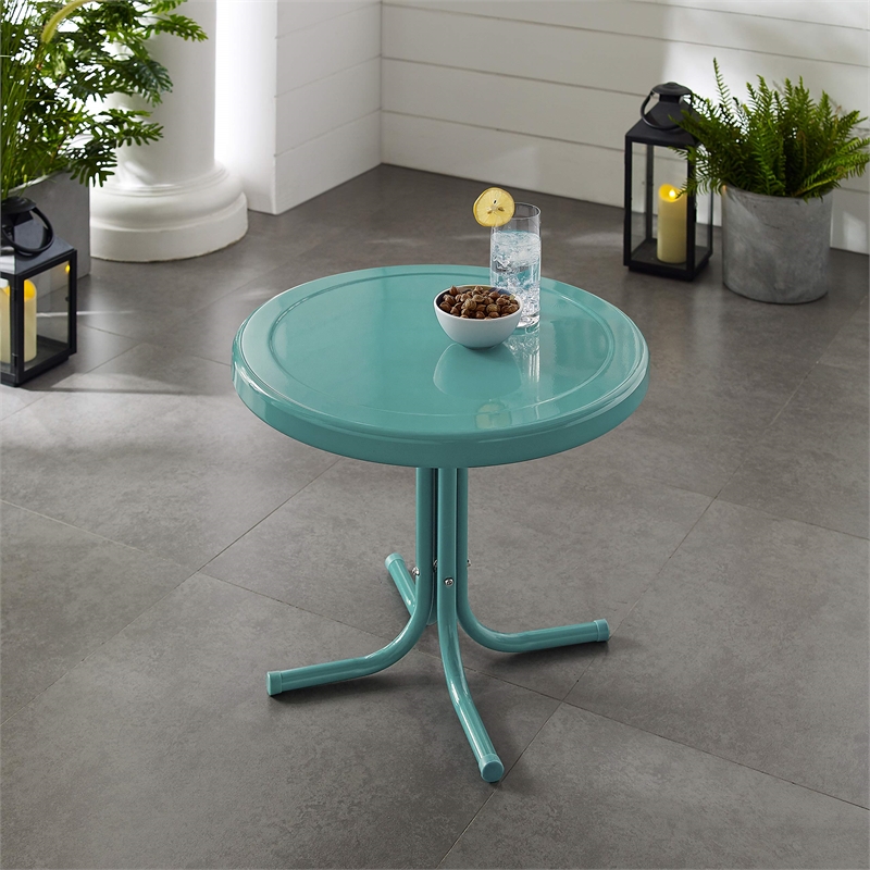 Afuera Living Contemporary Metal Patio End Table in Pastel Blue