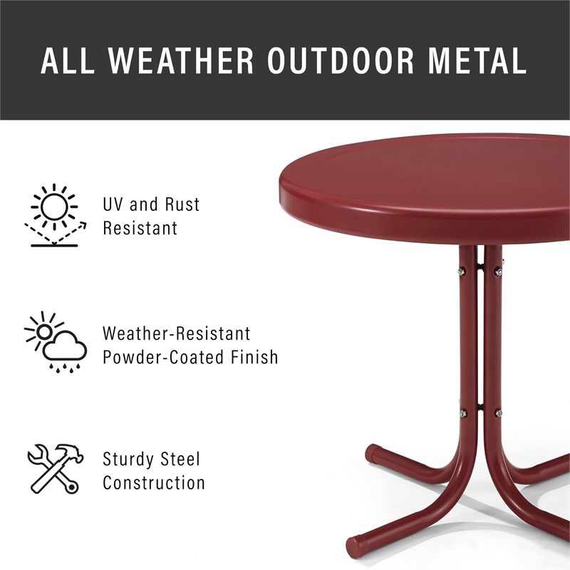 Afuera Living Modern Metal Patio End Table in Dark Red Gloss