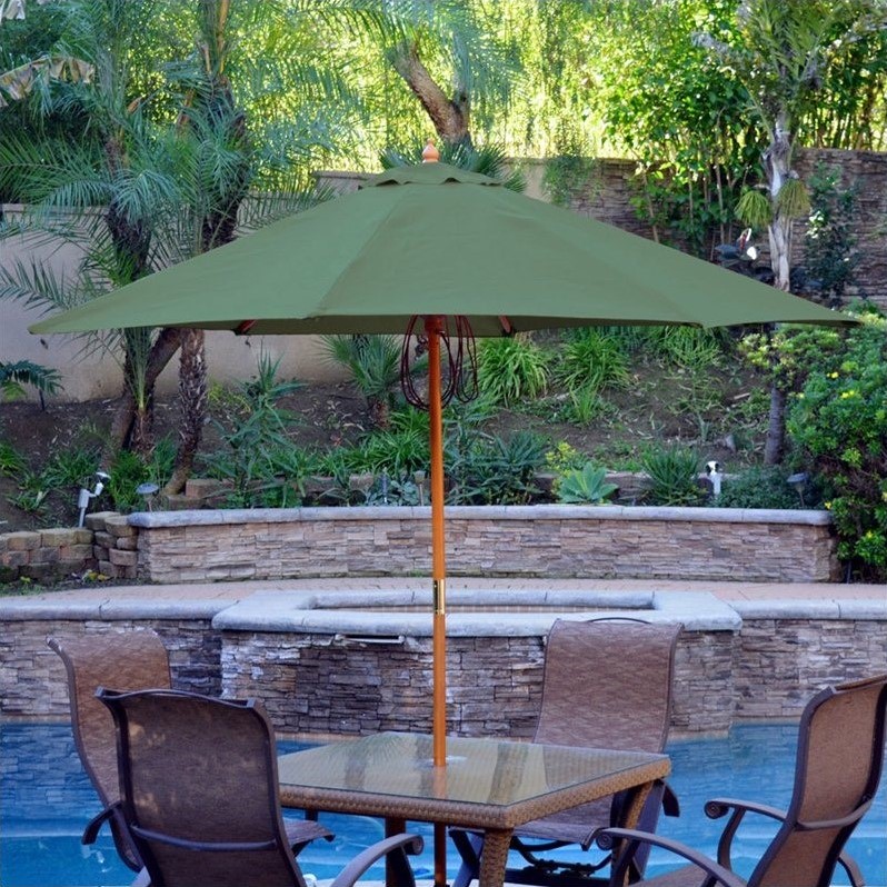Afuera Living 9' Wood Market Patio Polyester Umbrella in Green