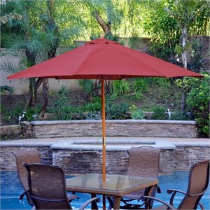 Afuera Living 9' Wood Market Patio Polyester Umbrella in Burgundy