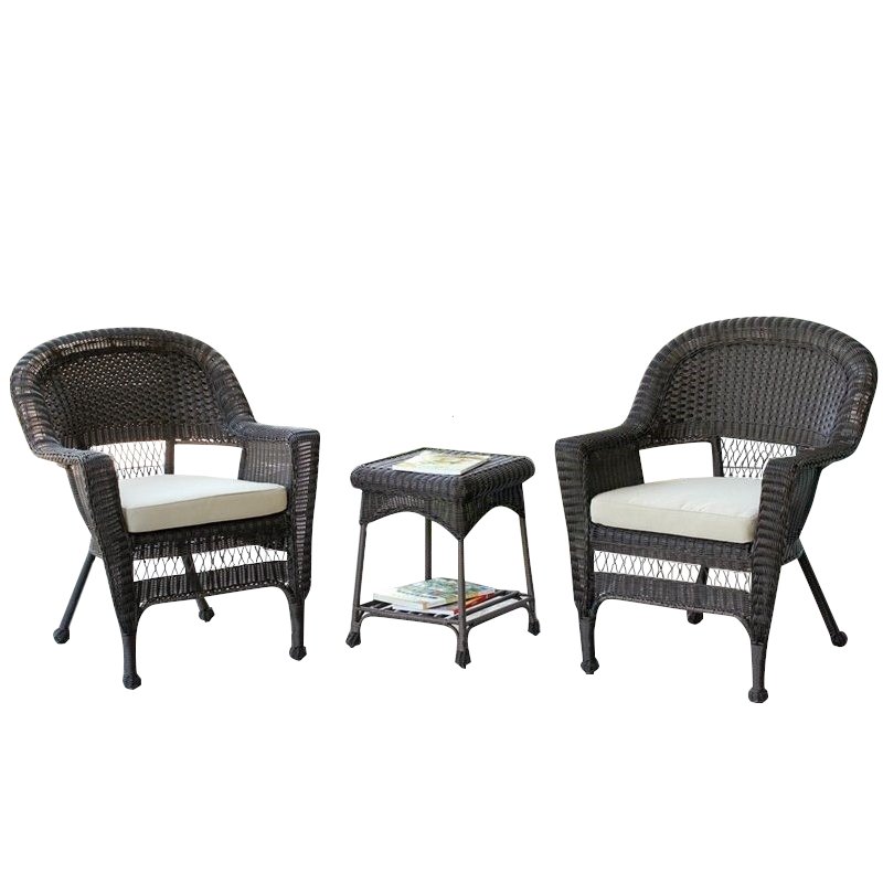 Afuera Living 3 Piece Wicker Conversation Set in Espresso with Tan Cushions