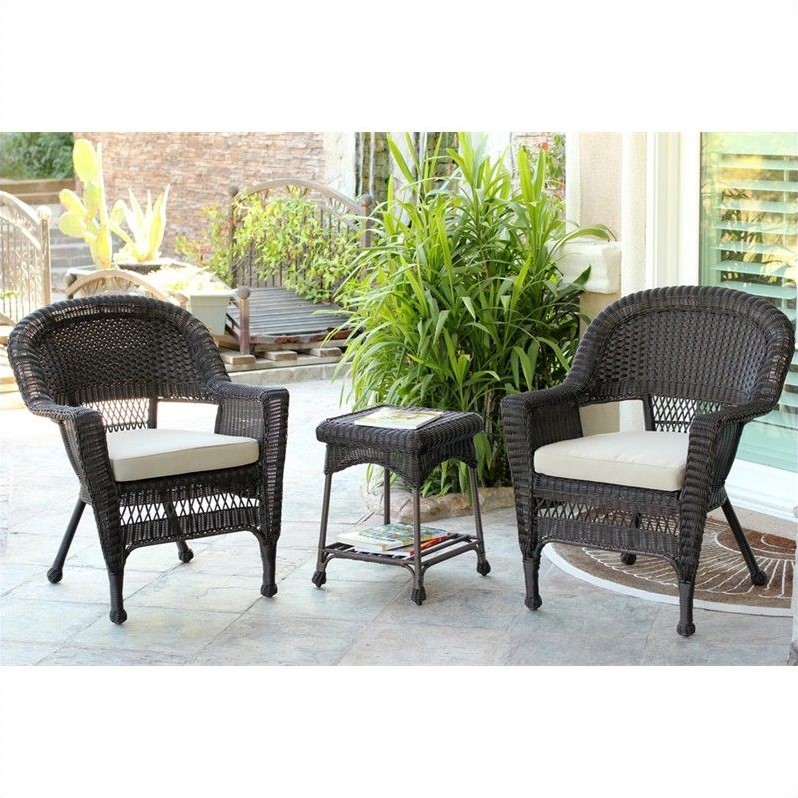 Afuera Living 3 Piece Wicker Conversation Set in Espresso with Tan Cushions