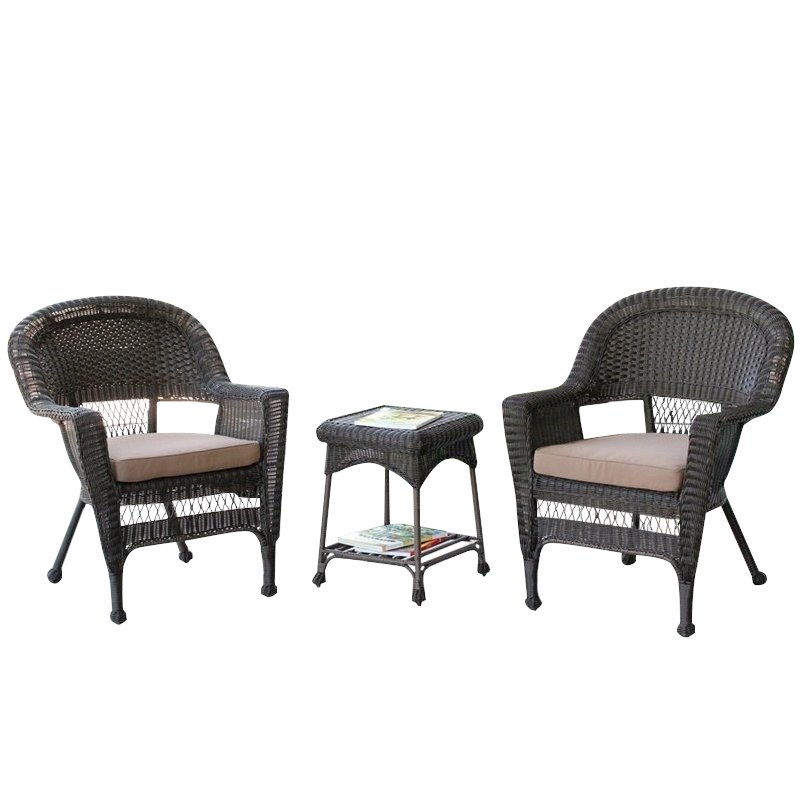 Afuera Living 3 Piece Wicker Conversation Set in Espresso with Brown Cushions