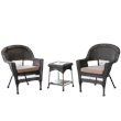 Afuera Living 3 Piece Wicker Conversation Set in Espresso with Brown Cushions
