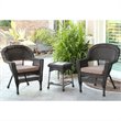 Afuera Living 3 Piece Wicker Conversation Set in Espresso with Brown Cushions