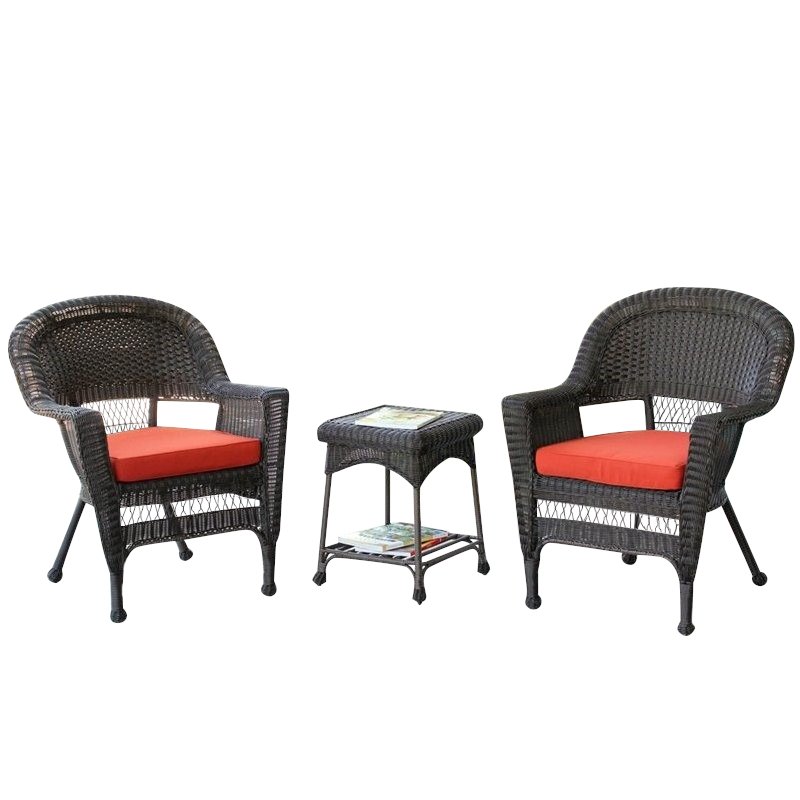 Afuera Living 3 Piece Wicker Conversation Set in Espresso with Red Cushions