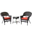 Afuera Living 3 Piece Wicker Conversation Set in Espresso with Red Cushions