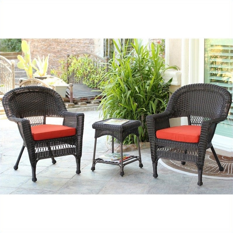 Afuera Living 3 Piece Wicker Conversation Set in Espresso with Red Cushions