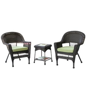 afuera living 3 piece wicker conversation set in espresso with green cushions