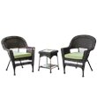 Afuera Living 3 Piece Wicker Conversation Set in Espresso with Green Cushions