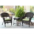 Afuera Living 3 Piece Wicker Conversation Set in Espresso with Green Cushions