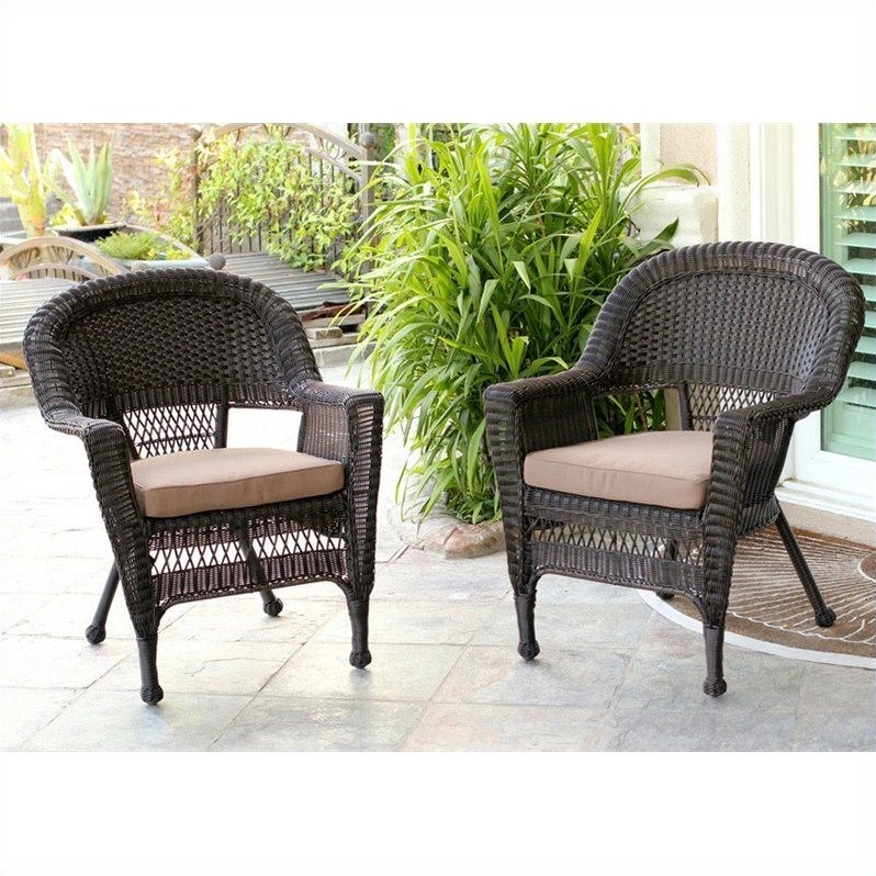 Afuera Living Wicker Chair in Espresso with Brown Cushion (Set of 2)