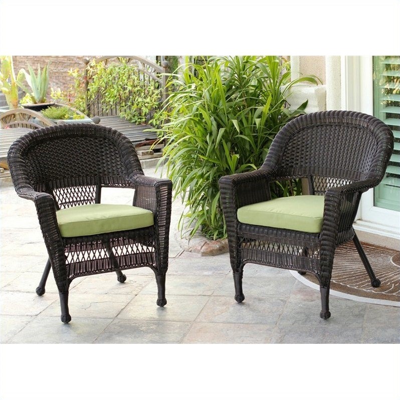 Afuera Living Wicker Chair in Espresso with Green Cushion (Set of 2)