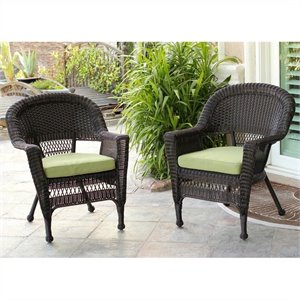 Afuera Living Wicker Chair in Espresso with Green Cushion (Set of 2)