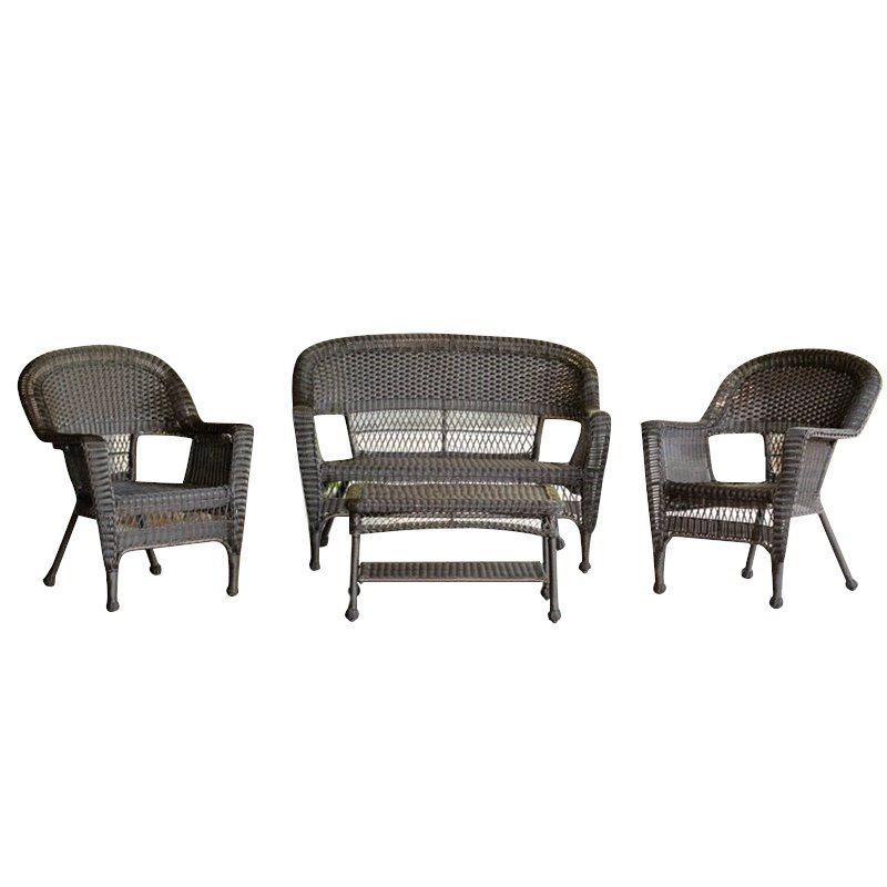 Afuera Living 4 Piece Resin Wicker Modern Patio Sofa Set in Espresso