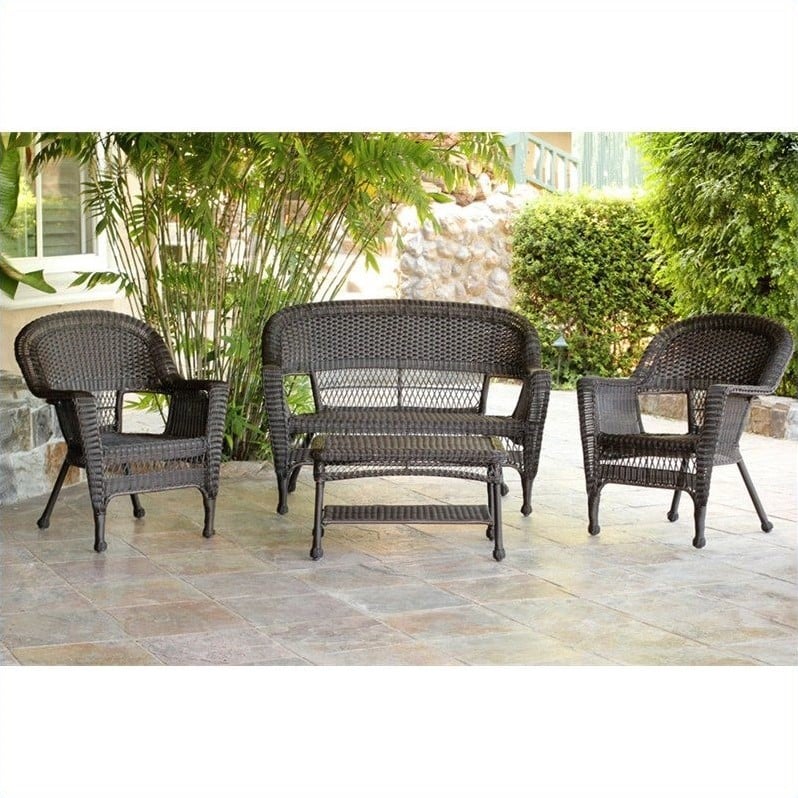 Afuera Living 4 Piece Resin Wicker Modern Patio Sofa Set in Espresso