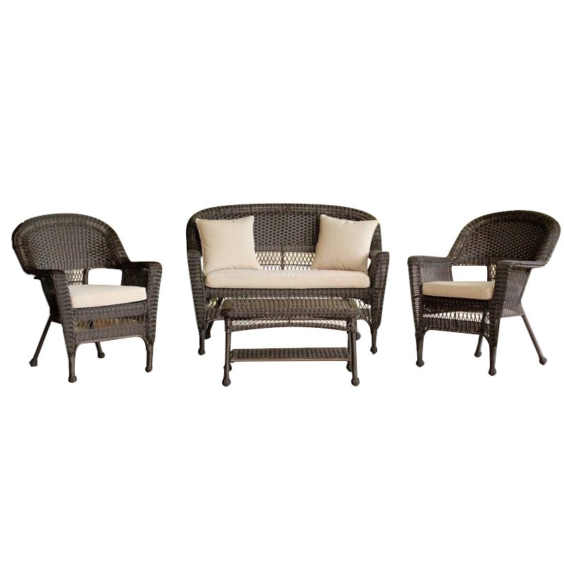 Afuera Living 4pc Wicker Conversation Set in Espresso with Tan Cushions