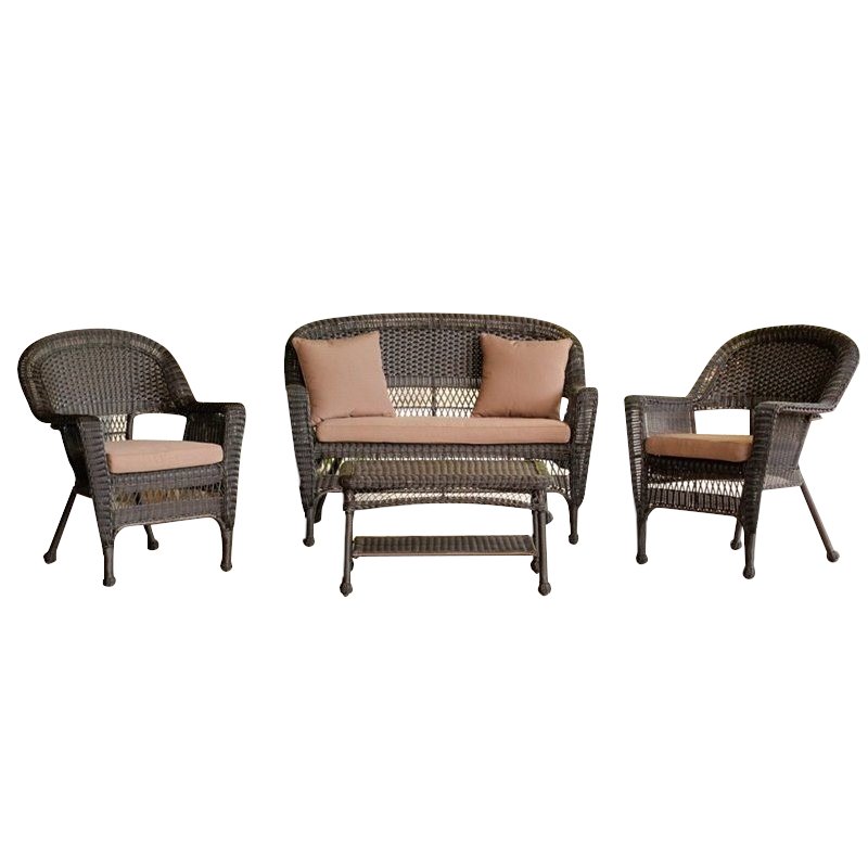 Afuera Living 4pc Wicker Conversation Set in Espresso with Cocoa Brown Cushions
