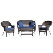 Afuera Living 4pc Wicker Conversation Set in Espresso with Navy Blue Cushions