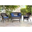 Afuera Living 4pc Wicker Conversation Set in Espresso with Navy Blue Cushions